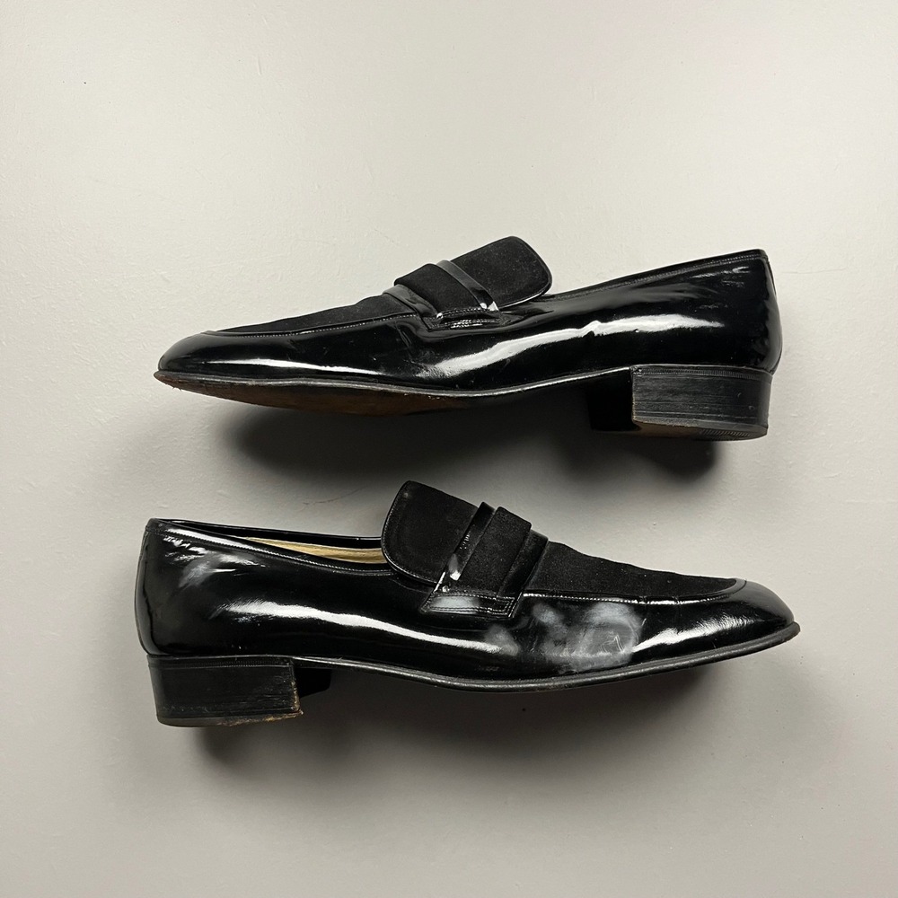 Handmade In Italy Loafers Mens 12 Black Patent Leather Suede Formal Dress Shoes